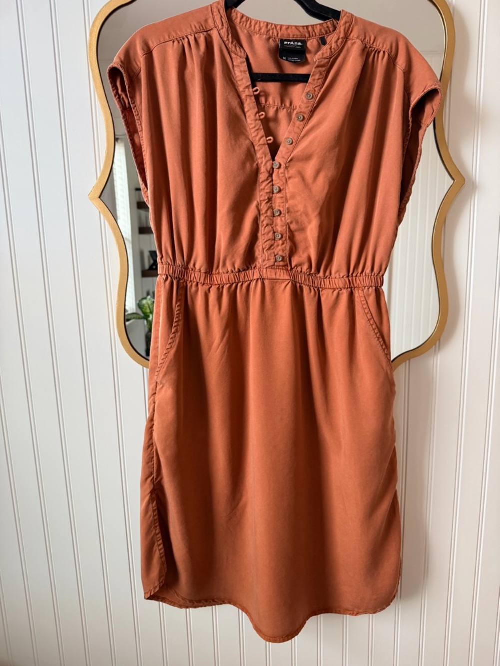 Prana Terracotta Button-Front Elastic Waist Dress